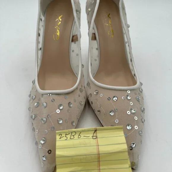 XYD White Rhinestones Studded Stiletto High Heels Mesh Pumps Wedding Shoes - Picture 5 of 5